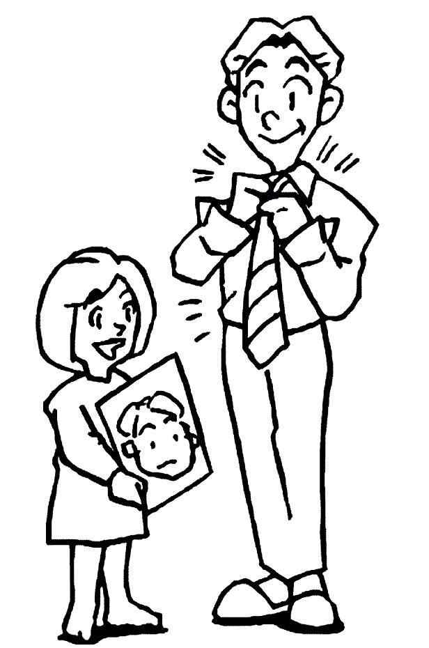 Hija entregando retrato a papá para colorear - Dibujo Views